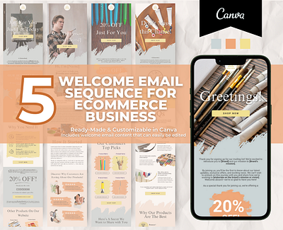 Editable Art Supplies Welcome Email Sequence Template art supplies brand templates canva email canva template email marketing email templates klaviyo template mailchimp template newsletter template welcome email