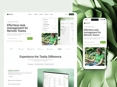 TasklyPro - Responsive Landing Page clean landing landing page management minimalism priority progress responsive task team ui ui design uiux ux web web design website