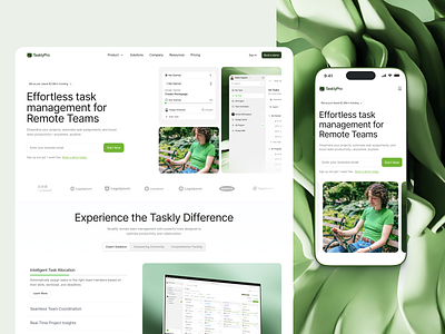 TasklyPro - Responsive Landing Page clean landing landing page management minimalism priority progress responsive task team ui ui design uiux ux web web design website