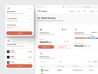 Montra - Money Tracking Dashboard bento budget clean design dashboard finance finance dashboard income management minimalist money money tracking overview product design saving spending statistics tracking ui ux wallet