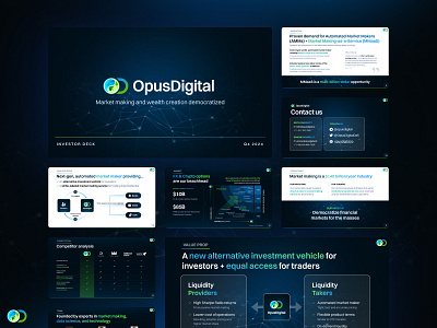 OpusDigital: Fintech & Investing Pitch Deck ai alternative investments dark defi fintech gradient investing investment investor deck market maker network pitch deck pitch deck design pitch deck designer powerpoint presentation presentation design slides startup venture capital