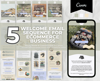 Editable Camping Gear Welcome Email Sequence Template brand templates camping gear canva canva template email marketing email templates klaviyo klaviyo template mailchimp mailchimp template newsletter template welcome email