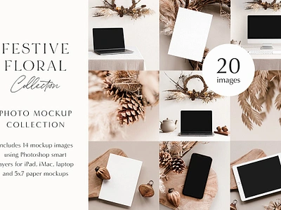 Festive Floral Photo Mockup Bundle baubles christmas christmas mockup design devices festive festive floral photo mockup flat lay floral photo mockup bundle minimalist mock up card photo mockup mockup bundle portfolio showcase stationery stock photo bundle template website