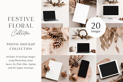 Festive Floral Photo Mockup Bundle baubles christmas christmas mockup design devices festive festive floral photo mockup flat lay floral photo mockup bundle minimalist mock up card photo mockup mockup bundle portfolio showcase stationery stock photo bundle template website