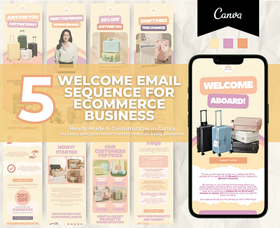 Editable Travel Gear Welcome Email Sequence Template brand templates canva canva template design templates email marketing email templates klaviyo klaviyo template mailchimp mailchimp template newsletter template travel gear welcome email