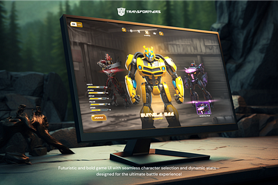 Transformers Battle UI – Futuristic Character Selection and Stat battleexperience characterselection digitalart dynamicstats futuristicdesign gamedesign gameinterface gameui gamingui transformersui uiux