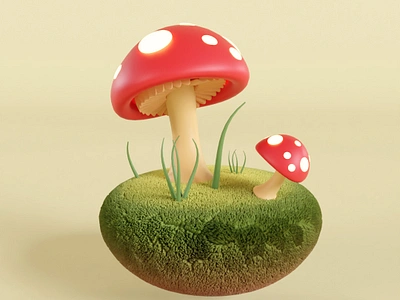 3D Mushroom 3d blender blender3d clean cute grass green mushroom red stylized tiny