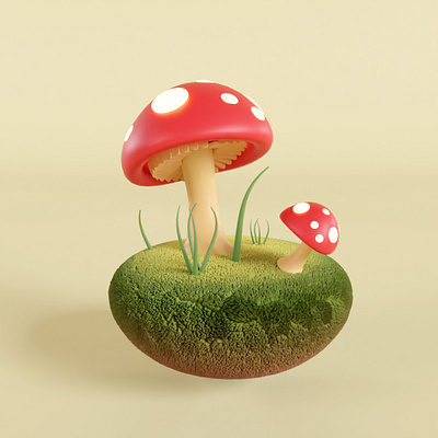 3D Mushroom 3d blender blender3d clean cute grass green mushroom red stylized tiny