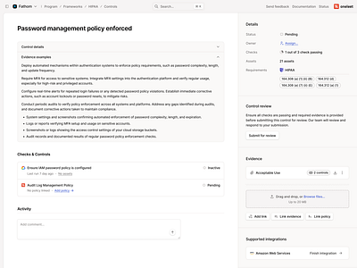 Control Detail View with Collapsed Sidenav - Initial State collapsable sections comment compliance detail view figma full screen light light mode minimal oneleet product design saas security sidebar ui ui design upload web