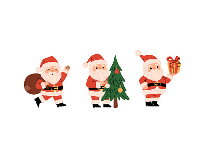 Santa set cartoon character christmas concept design flat illustration newyear santa santaclaus vector winter xmas