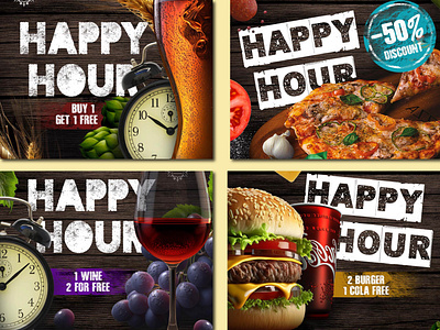 Happy Hour Food & Cocktail Poster Design branding design identity illustration letters logo logotype simple