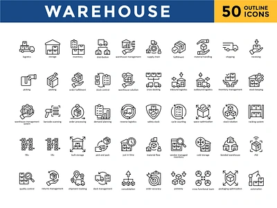 Warehouse Icon Set - Outline collection commerce delivery icon icons line lineal outline pack package set shipping warehouse warehousing