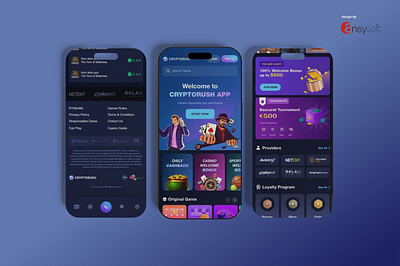 The mobile app named "Cryptorush" has been designed by Ansysoft adobephotoshop casinogames casinogamesonline convenientgaming cryptorush easynavigation freshdesign intuitivedesign mobileapp mobilecasino mobilegaming moderndesign onlinecasino onlinegaming seamlessgaming sportsbetting sportsbettingonline userfriendly