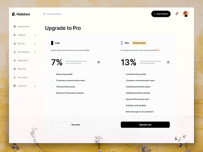 Subscription Plan – SaaS Dashboard UI UX | Product Design analytics dashboard clean layout crm dashboard healthcare tech holelore management tool medical crm minimal dashboard modern interface package plan pricing comparison professional design saas design saas pricing page subscription plan tiered subscription design ui ui ux design upgrade now cta upgrade ui