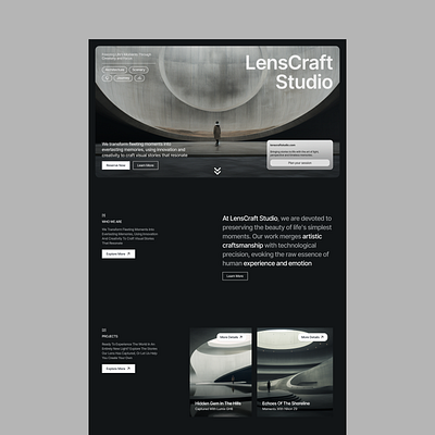 LensCraft Studio - Web Design Concept app appdesign brand branding design framer milimalistic modern mute product sci fi studio template ui ux web web design webflow