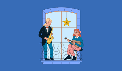 Musicians advent calendar boy character christmas girl illustration musicians window