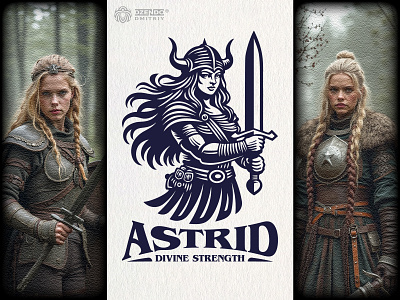 Viking Woman battle branding epic logo fantasy female warrior fighter helmet heroine horned helmet illustrative logo logo nordic strong woman sword viking warlike warrior