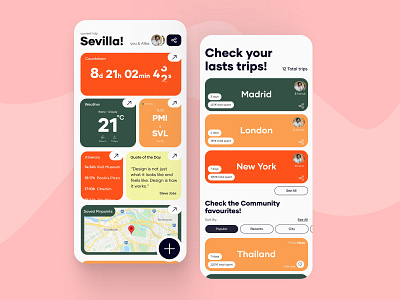 Travel - Mobile App app community countdown design destination flight inpiration mobileapp mobileappdesign network roundeddesign share social travel travelapp traveldesign trips ui ux weather