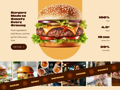 Burger Hero section for Framer built with Frameblox UI kit burger cta food header hero restaurant section ui webdesign website