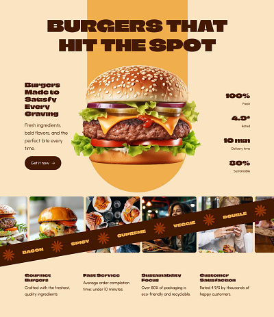 Burger Hero section for Framer built with Frameblox UI kit burger cta food header hero restaurant section ui webdesign website