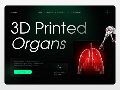 BioPrint - 3D Organ Printing Landing Page 3d bio business company healthcare home hospital landing page printing technology ui uxui website