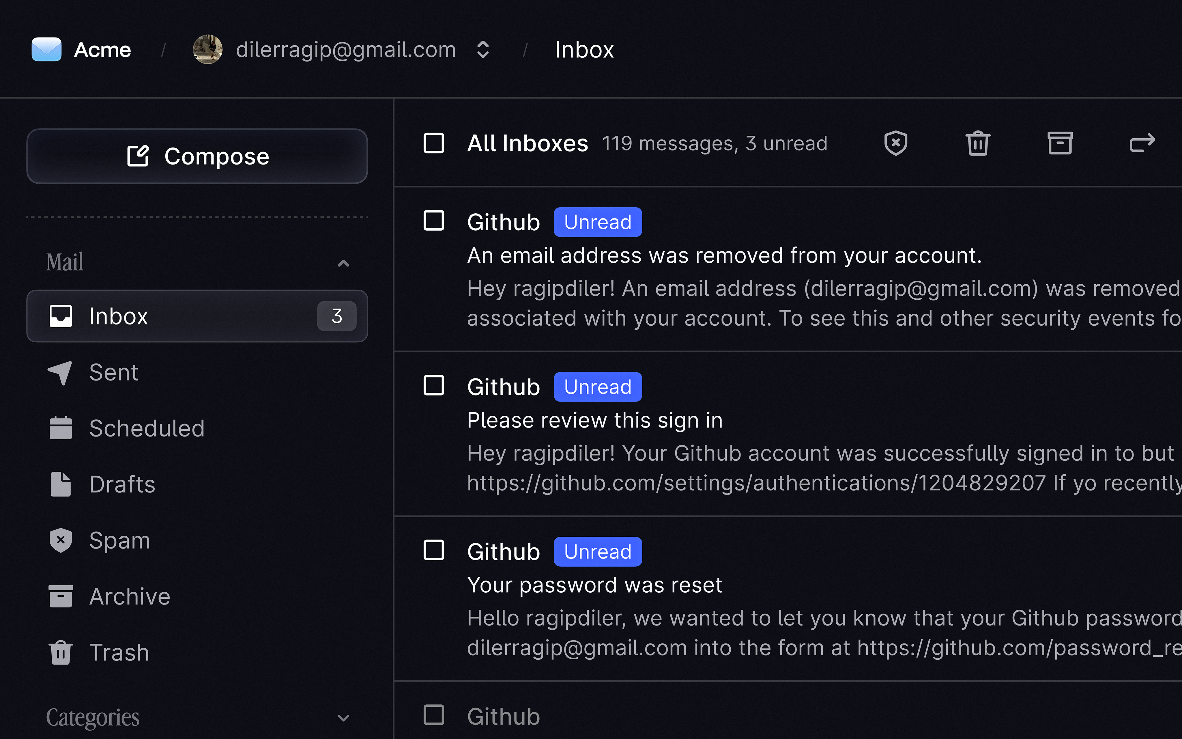 📨 email app design in progress... dashboard dashboard ui email email app envelope mail app mailbox product product design saas
