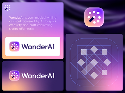 WonderAI - Logo Design ai branding creative logo gradient logo intelligence jeroen van eerden logo logo grid logo identity design modern logo design monogram spark star story tool visual identity design wonder write