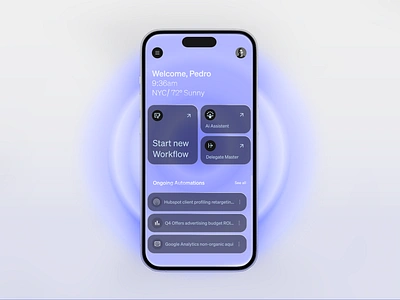 Ai OS Work Assistant agent ai assistant dashboard design minimal mobile pipeline process purple ui ux voice workflow