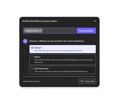 Invite members - Dark mode access dark ux webapp