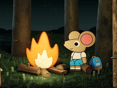 Campfire Scene 3d blender clay design