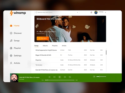Winamp - Music player Web design albums artists design landing page landing page design landing page ui music palyer music streaming playlist songs ui ui design user interface ux ux design web web ui web ux website website design
