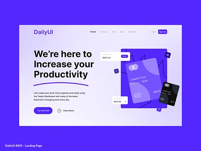 Landing Page 003 daily dailyui dailyui003 design landing landing page minimal page purple ui ux vector web