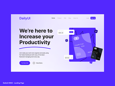 Landing Page 003 daily dailyui dailyui003 design landing landing page minimal page purple ui ux vector web