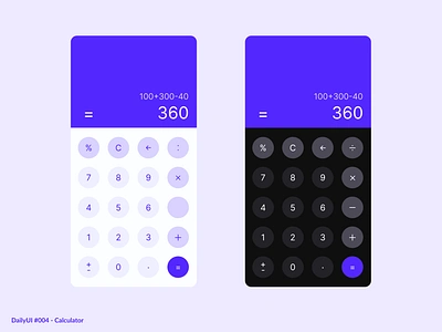 Calculator 003 app calculator daily dailyui dailyui003 dark mode design light mode math minimal purple simple ui ux