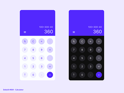 Calculator 003 app calculator daily dailyui dailyui003 dark mode design light mode math minimal purple simple ui ux