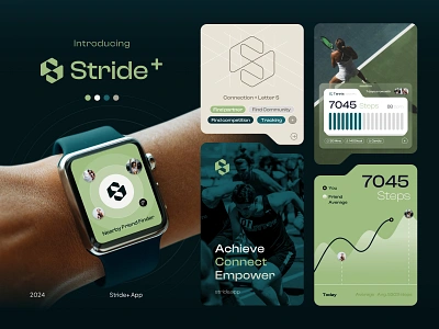 Stride+ Watch App Logo agency app branding business card design graph guideline health identity logo smartwatch tracker watch