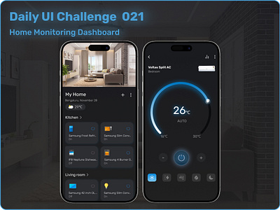 Challenge #021 - Home Monitoring Dashboard | Daily UI dailyui dailyuidesign darkmodeui dashboarddesign designinspiration devicecontrol dribbble homedashboard interactivedesign minimalui mobileui moderndesign smarthomeapps smarthomeui sparklinggradient uidesign uielements uiuxdesign userexperience visualfeedback