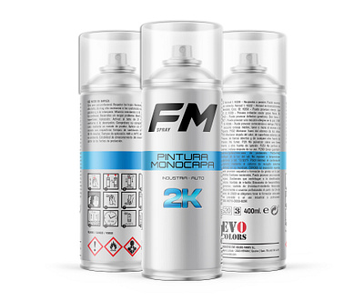 FM SPRAY PINTURA MONOCAPA label design metallic spray mockup design single layer paint spray bottle design spray label spray paint