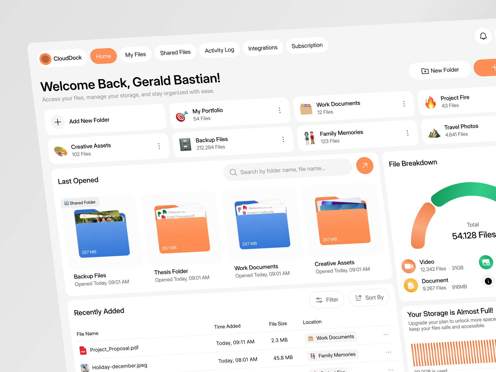 Example of CloudDock - Cloud Storage Management Dashboard