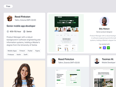 Talent cards avatar box card cards design developer freelancers interface landing portfolio profile search talent ui