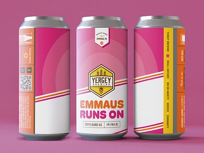 Beer Can Label Design - Emmaus Runs On beer beer can beer can label blonde ale coffee craft beer donuts dunkin label design pennsylvania pink design vector