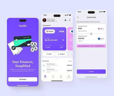 Vaultly - Finance mobile app app design banking app design digital banking digital banking app finance application fintech fintech app fintech design illustration interface mobile app design mobile application mobile finance mobile finance app mobileapp product design ui uiux ux