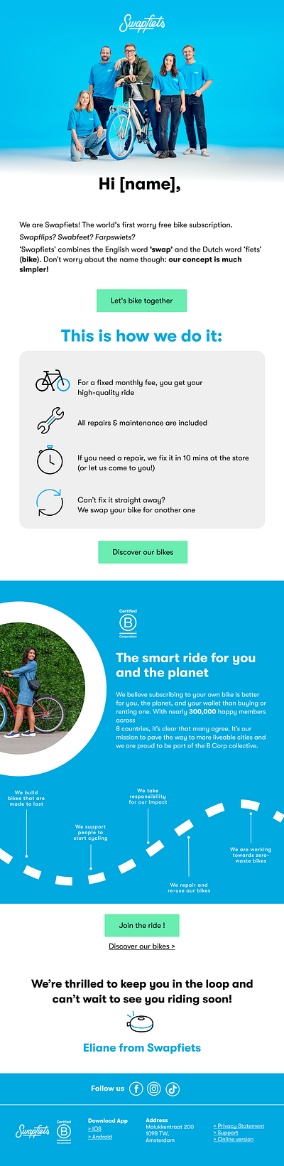 Swapfiets Welcome Email responsive design