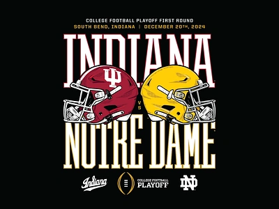 IU vs ND CFP matchup tee cfp college football helmets hoosiers illustration indiana notre dame playoff