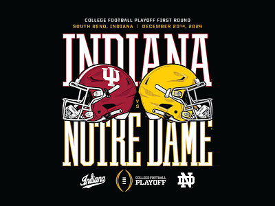 IU vs ND CFP matchup tee cfp college football helmets hoosiers illustration indiana notre dame playoff