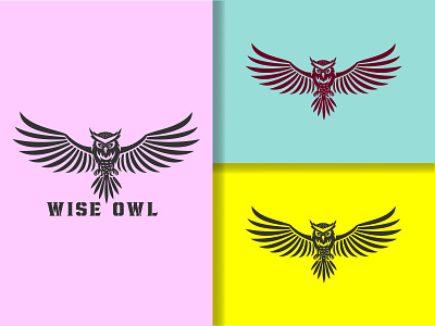 Wise Owl Logo agency alcon logo america flight fly flying freedom illustration outdoor owl owl bird logo owl for sale ui ux vector wing wing logo wings wise owl wise owl logo