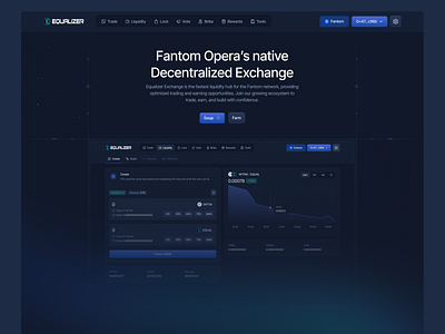 Equalizer - Website Design bitcoin crypto dark mode decentralised finance defi eth home page home page design marketing website product design web designer website design xrp