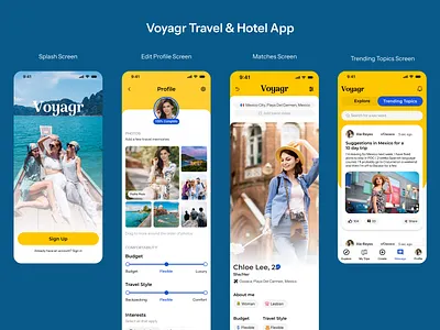 Voyagr Travel & Hotel App appdesign branding design figma graphic design holiday hotel mobiel mobile design motion graphics travel app travelapp ui