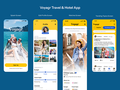 Voyagr Travel & Hotel App appdesign branding design figma graphic design holiday hotel mobiel mobile design motion graphics travel app travelapp ui