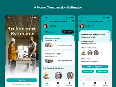 A Home Construction Estimator 3d appdesign architecture construction graphic design logo mobile app ui design mobile ui design mobileappdesign ui